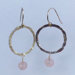 Hammered Sterling Silver & Rose Quartz Earrings